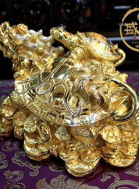 速发鎏龟纯铜龙龟摆件母子龙招金办公室客厅头财金钱龙龟家用礼品