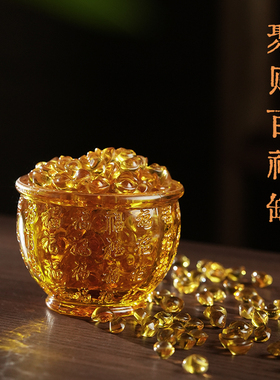 速发客晶百福米缸聚宝金琉璃盆元宝招摆件财家居水厅聚财存钱罐开