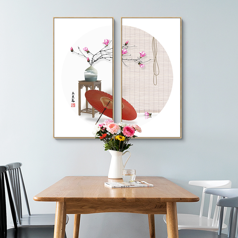 新中式玄关装饰画客厅餐厅茶室沙发背景墙花卉画书房水墨禅意挂画图片