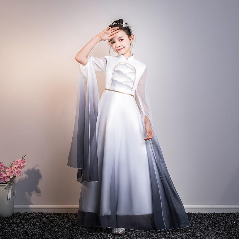 儿童演出服古筝演奏中国风古典水墨画礼服女童大童舞台独奏表演服