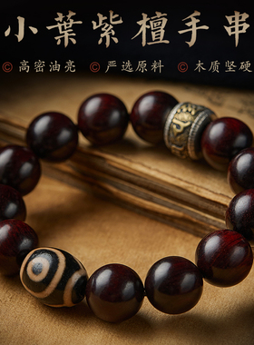 小叶紫檀手串男文玩女手链西藏式玛瑙三眼天珠手链真品盘玩手把件