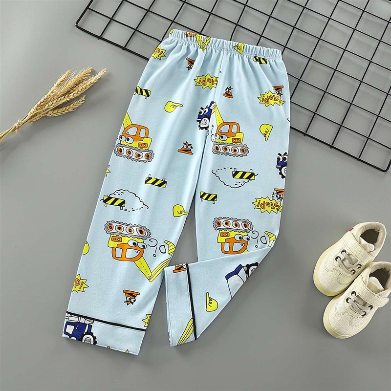 儿童单条睡裤男女童纯棉春秋款家居裤中大童薄款全棉单件长裤