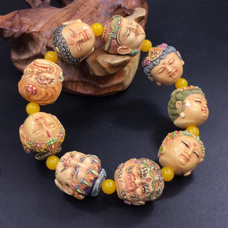 保真猛獁象牙制品白建峯大师纯手工雕刻密宗菩萨手串男士2.0