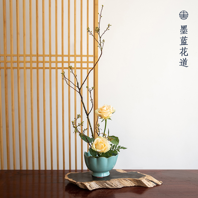 莲花碗陶瓷花器禅意中式日式插花器皿花道剑山插花器小花盆花盘