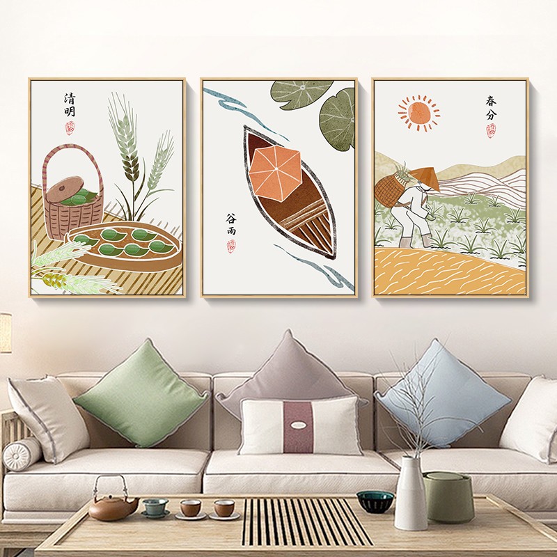 24二十四节气中国古风餐厅装饰画新中式民俗挂画日式客厅墙面墙画图片
