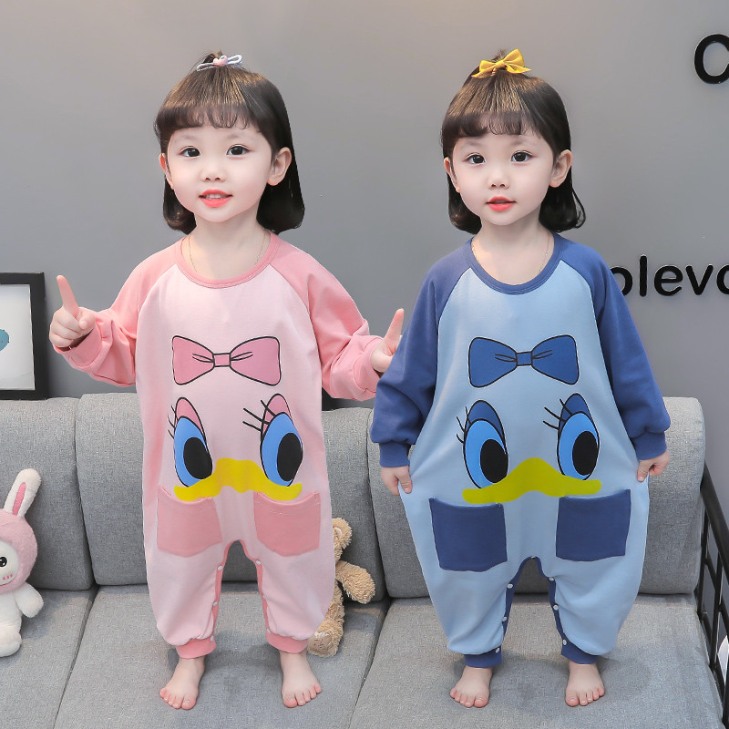 3女童春秋款睡袋1岁女童家居服连体衣0婴儿宝宝纯棉长袖套头睡衣2