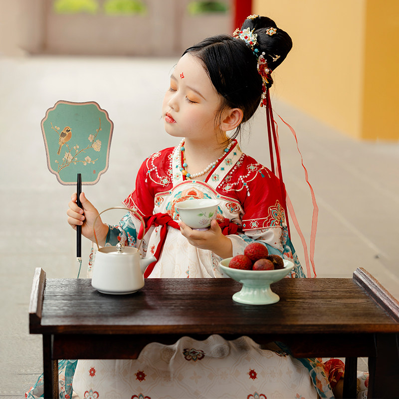 汉服女童秋季儿童高端超仙连衣裙古装襦裙宝宝敦煌唐朝古筝表演服
