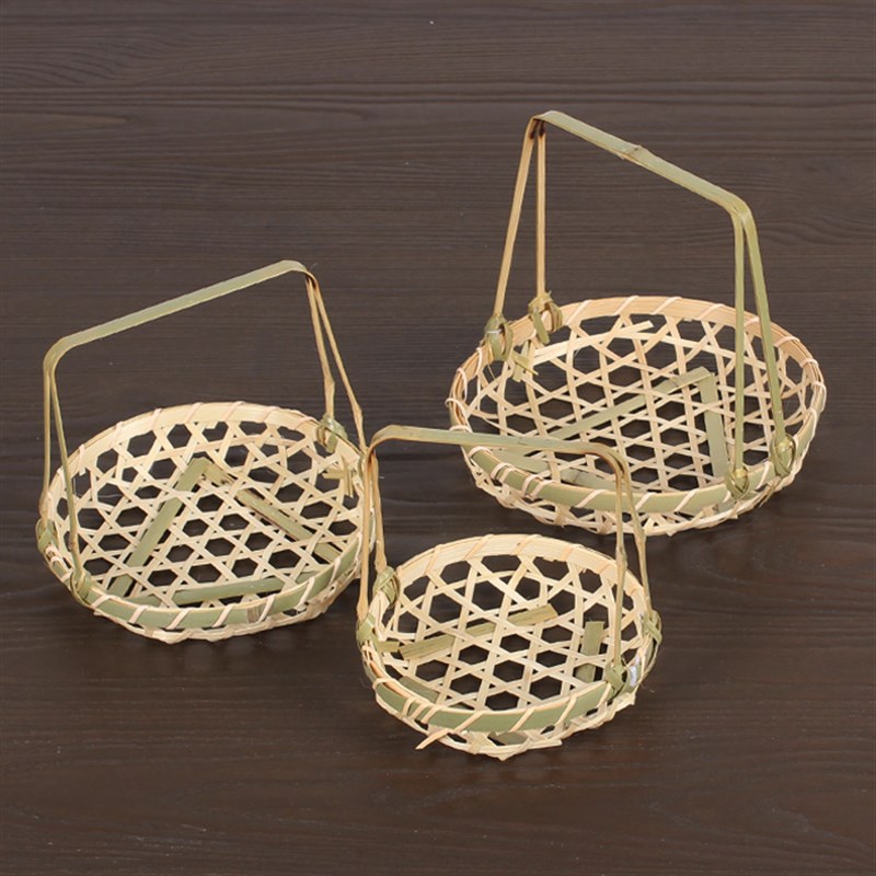 纯手工竹编制品 手提篮子 收纳筐  小筛子 簸箕  家用田园水果篮