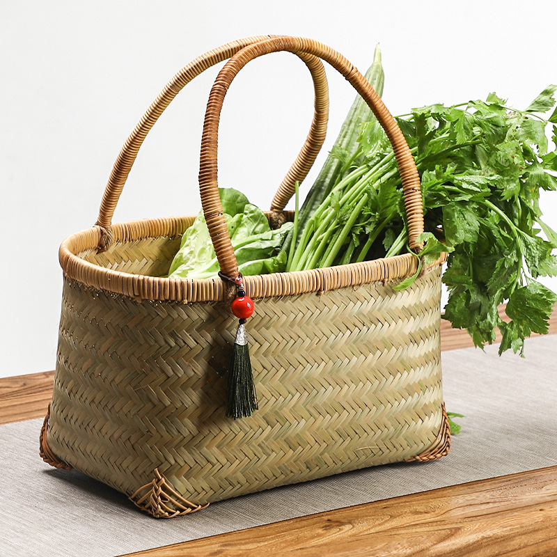 纯手工竹编制品 老式手提竹篮子菜篮子 购物篮  家用收纳筐水果篮