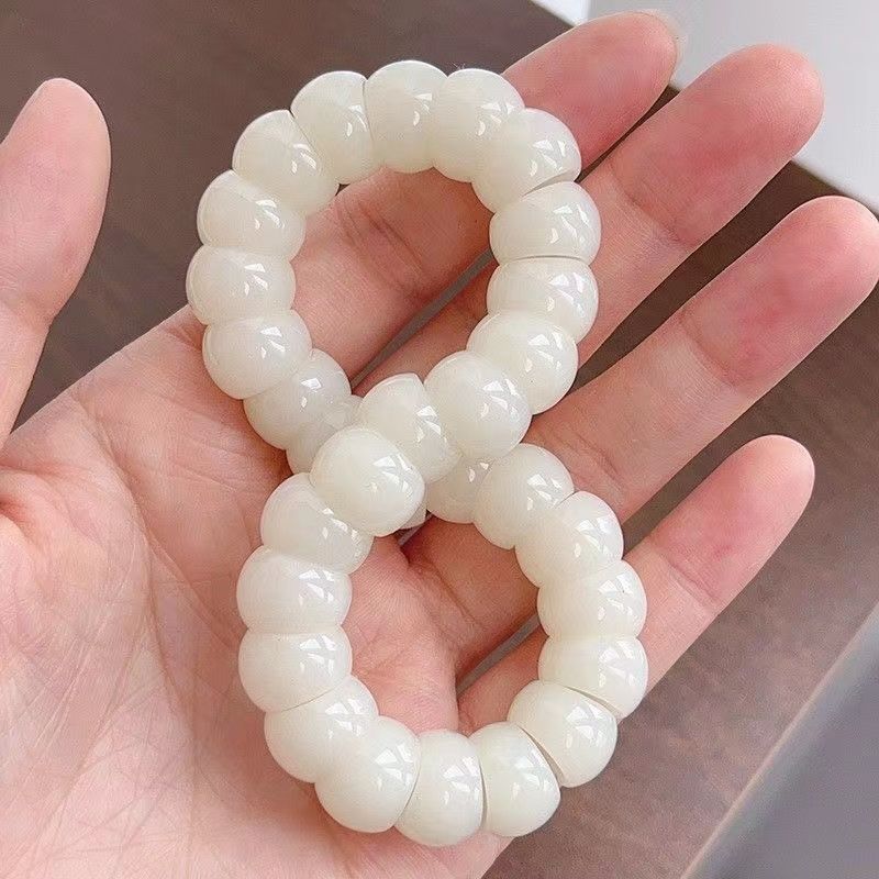 天然白玉菩提根猪大肠手串飘花渐层色绕指柔佛珠文玩念珠抖音同款