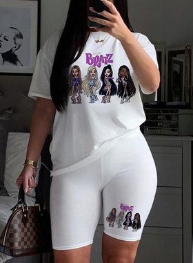 Spring Summer Jogging 2-Pieces Set Women Outfit Short Sleeve