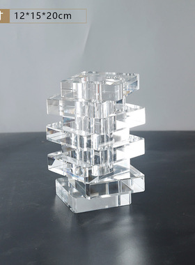 轻奢简约透明层叠方块圆形水晶花瓶家居样板房售楼处装饰客厅摆件