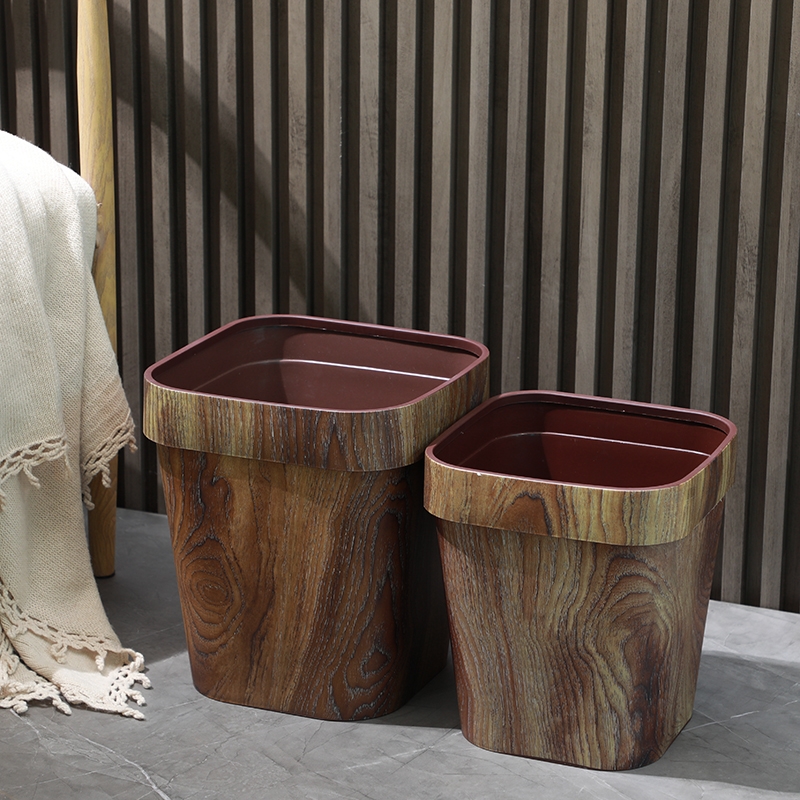 复古仿木纹垃圾桶家用创意客厅厨房卫生间长方形塑料无盖纸篓大号