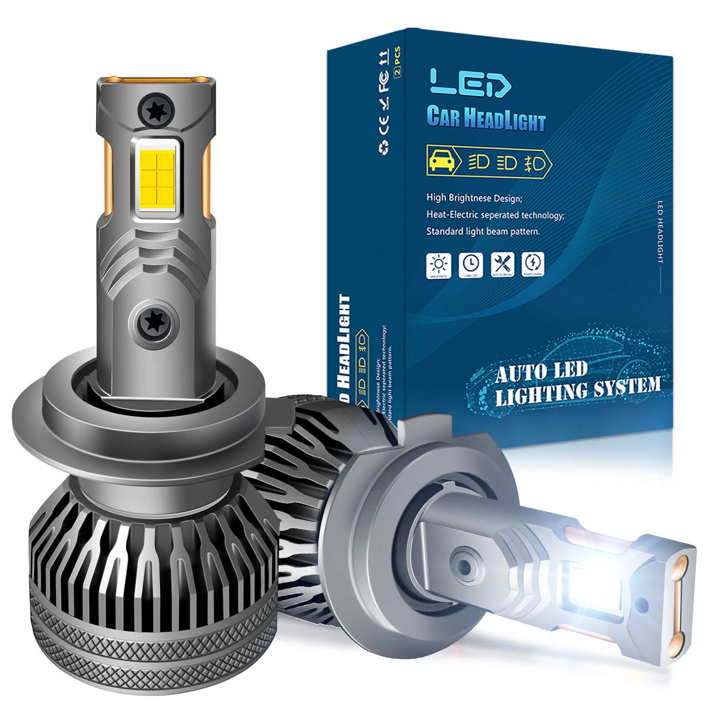 大功率70W白光汽车led大灯双铜管led车灯12V24V灯泡黄金暖黄4300K