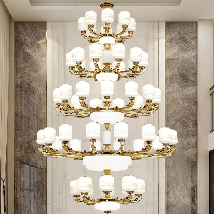 2025新款复式楼别墅客厅大吊灯新中式中空楼中楼挑高跃层四五层灯