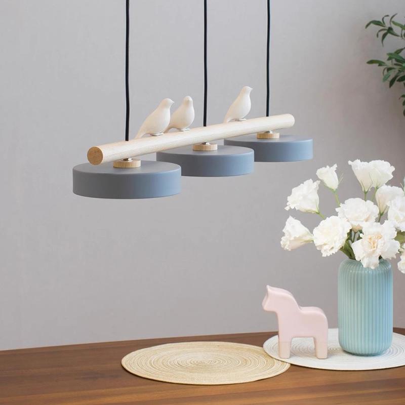 全光谱北欧餐厅吊灯简约餐桌灯个性饭厅木艺小鸟工作创意吧台灯具