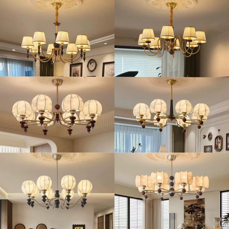 法式中古风客厅吊灯美式复古高级感布艺实木