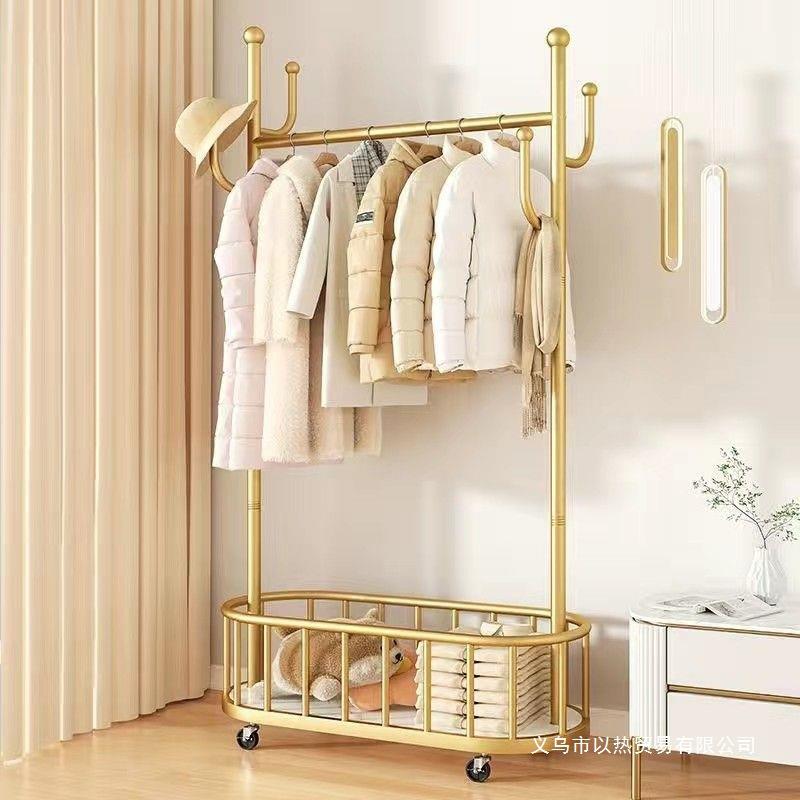 衣架落地卧室可移动挂衣架带轮家用客厅轻奢晾衣架金属简易衣帽架