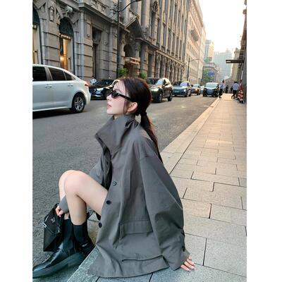 2025秋季新款灰色风衣外套女2025秋季新款巨好看小个子流行中长款