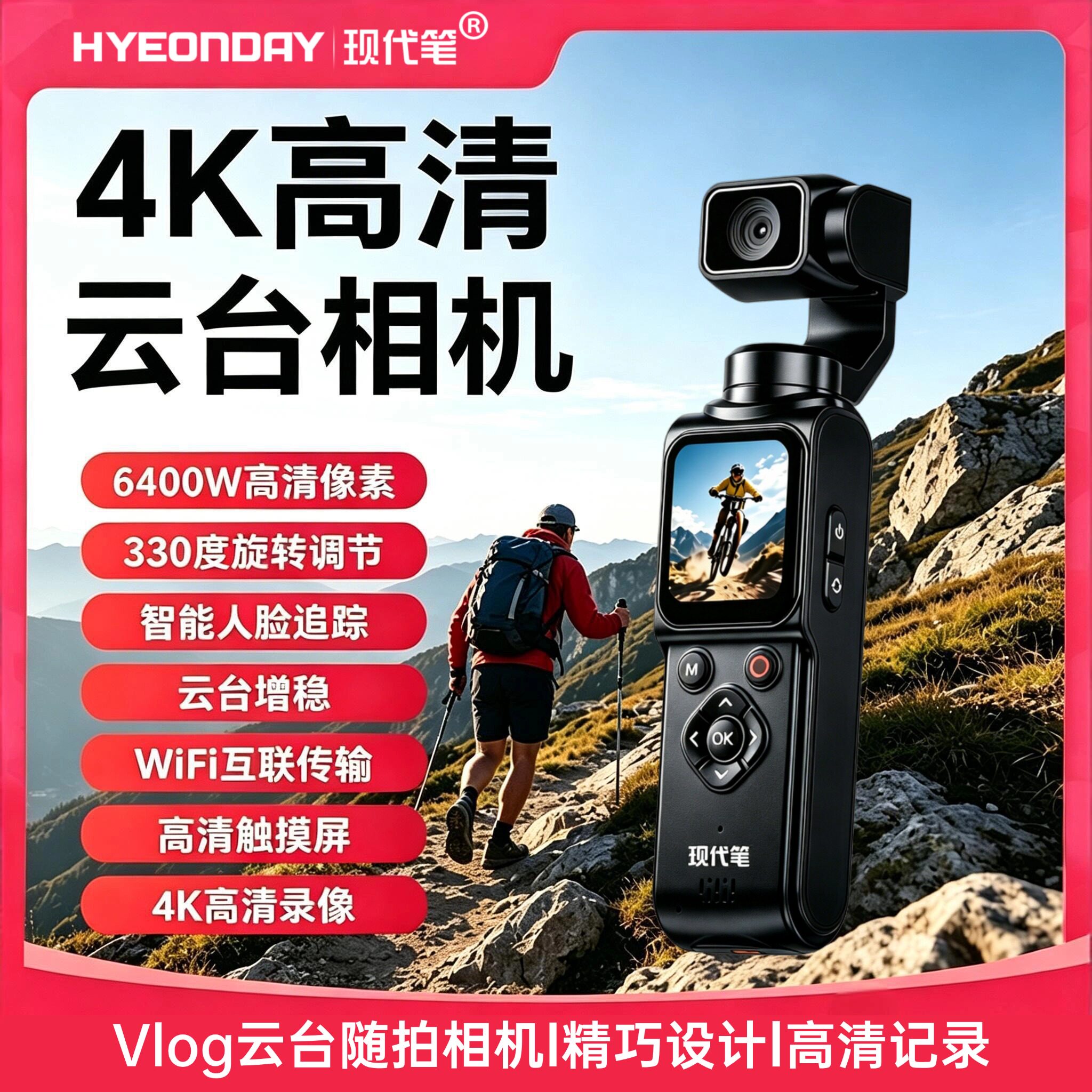 HYEONDAY 口袋云台相机手持vlog运动相机H100高清防