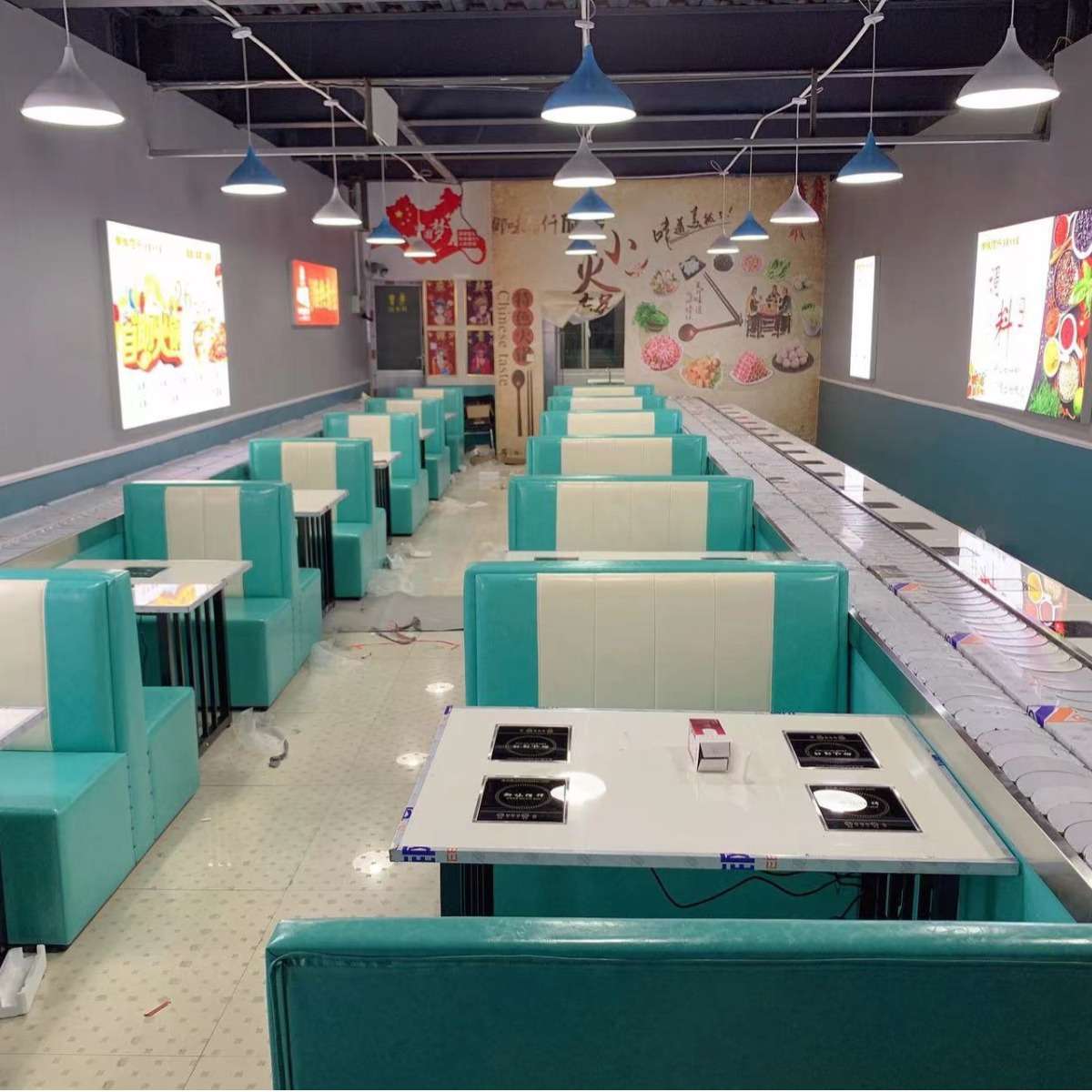 旋转设备卡座商用回转麻辣串串自助餐馆全套自助涮烤一体小火锅桌