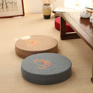 亚麻蒲团刺绣坐垫榻榻米飘窗垫禅修跪拜打坐垫子可拆洗家用地上