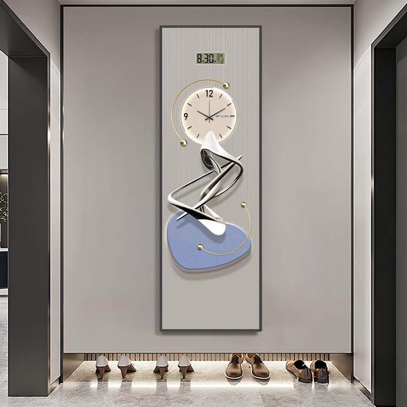 暗藏推拉式全身镜装饰画带钟表玄关隐形全身镜S挂画可关闭全身镜