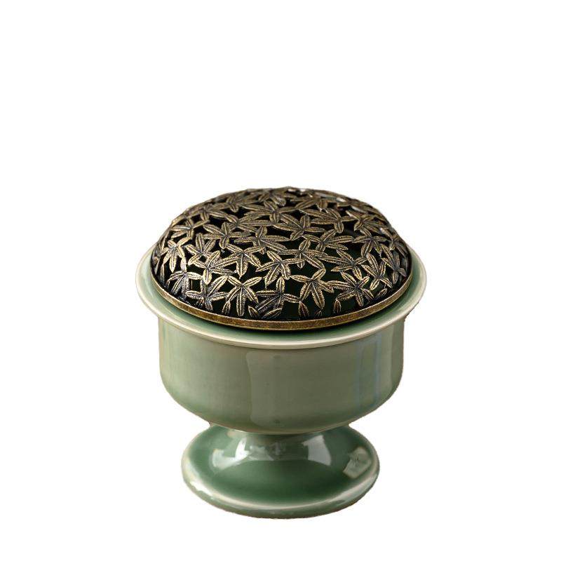 陶瓷越窑青瓷仿古盘香炉家用室内禅意檀香香薰炉沉香檀香炉打篆炉