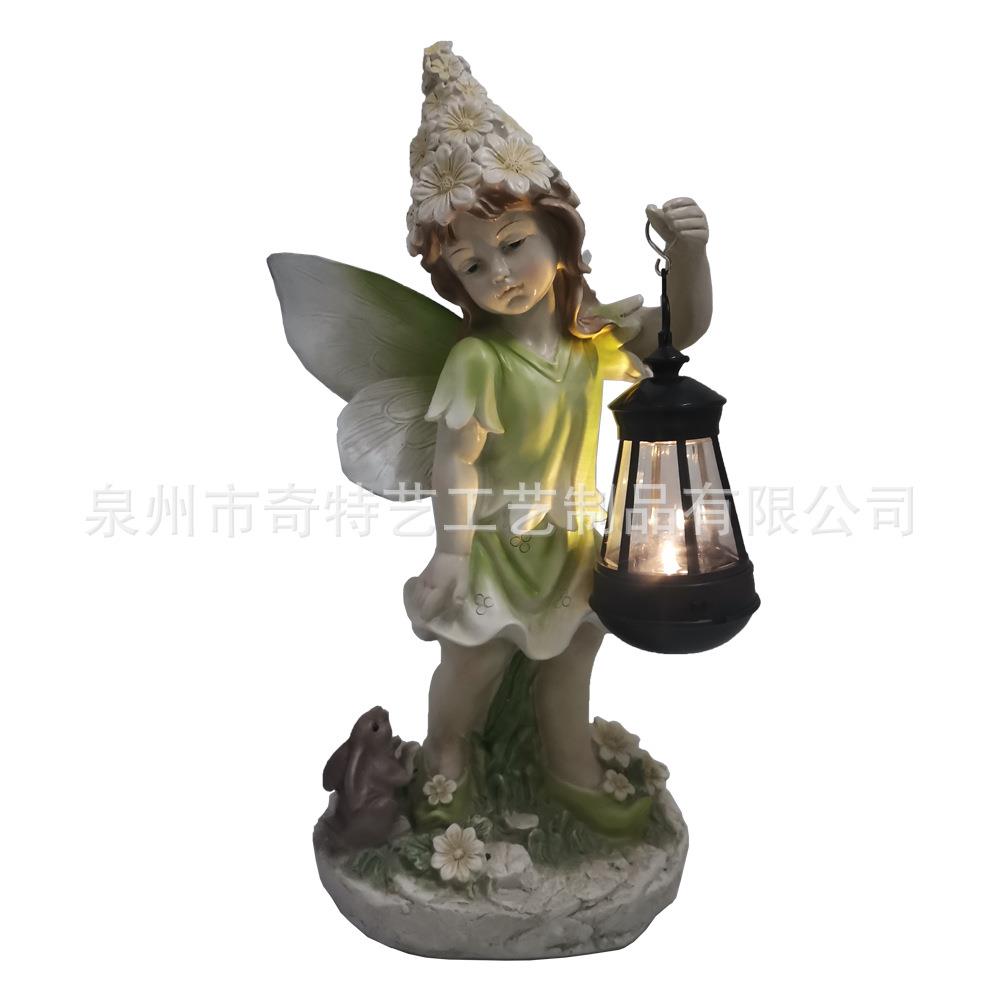 新款户外太阳能灯花仙子树脂工艺品摆件庭院别墅创意园艺装饰