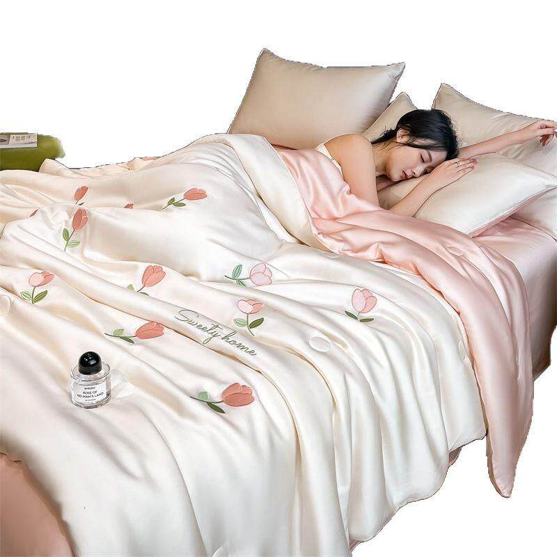 轻奢水洗冰丝夏被四件套空调被刺绣夏凉被三件套夏季薄被子