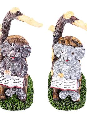 大象摆件树脂工艺品大象坐椅子看书咖啡休闲场景户外庭院装饰摆件