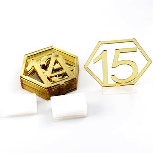 亚克力镜面金色银色六边形镂空数字1-15婚礼桌号牌摆件工艺品