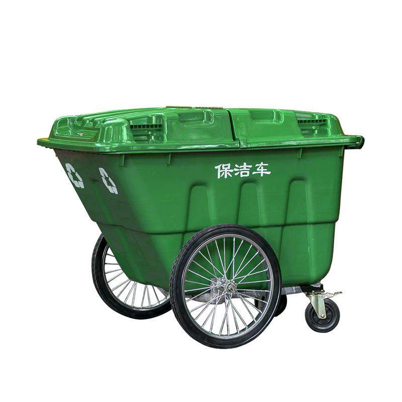 400L保洁车市政物业户外大号环卫推拉式带轮有盖垃圾桶塑料清运车