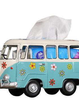 美式复古冲浪滑板巴士纸巾盒创意汽车纸巾抽纸盒铁艺模型摆件