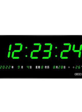 大屏LED数码电子万年历客厅挂钟静音夜光绿色字时钟表HEC-01