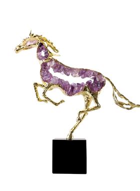 轻奢紫水晶骏马大理石底座摆件客厅玄关桌面创意装饰品工艺品