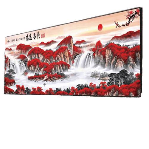 印花绣鸿运当头十字绣新款线客厅流水生财大幅山水画刺绣风景画
