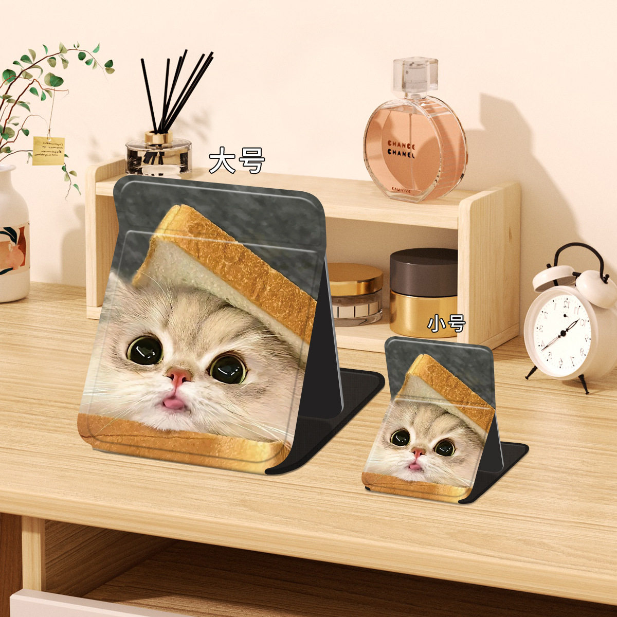 可爱猫咪镜子办公室桌面便携折叠