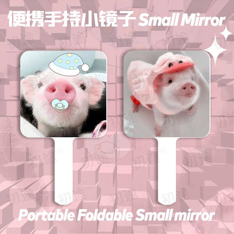 猪妞艺术照可爱手持化妆镜子学生搞怪化妆便携式随身带手柄补定制