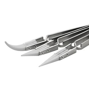 不锈钢反差镊子 防磁防酸精密夹持尖头弯头 银色柄夹持陶瓷镊子