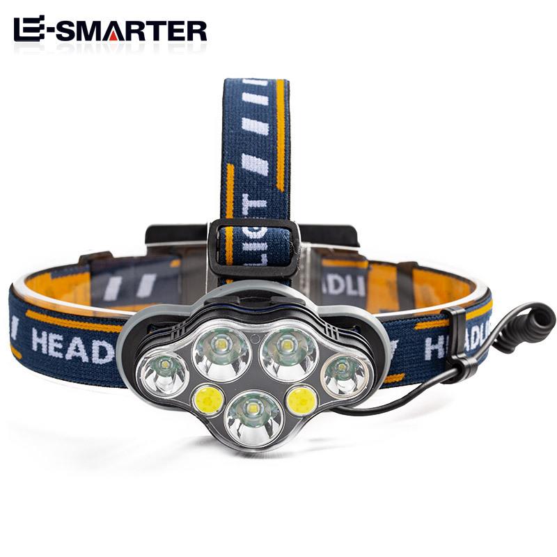 跨境新款户外运动7灯头 T6 COB 8照明模式锂电池USB充电强光头灯