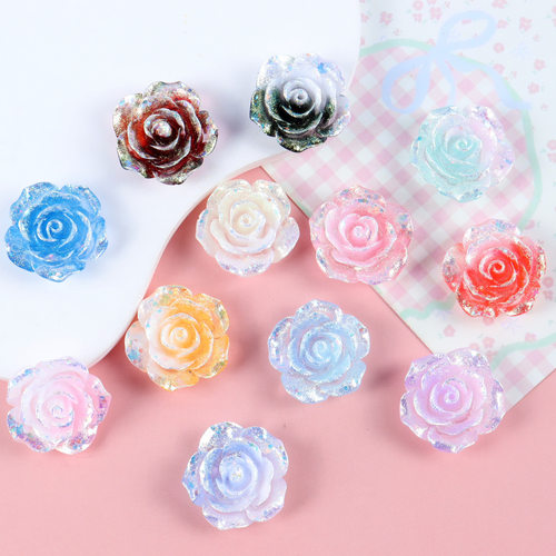 软花迷你爆闪圆玫瑰 卡21mm 萤火虫夜光树脂花朵 手工diy饰品