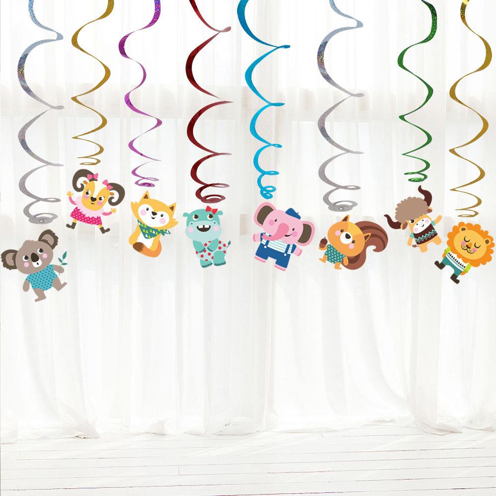 生日装饰动物拉旗挂饰幼儿园教室装饰品卡通螺旋吊饰挂件气氛布置