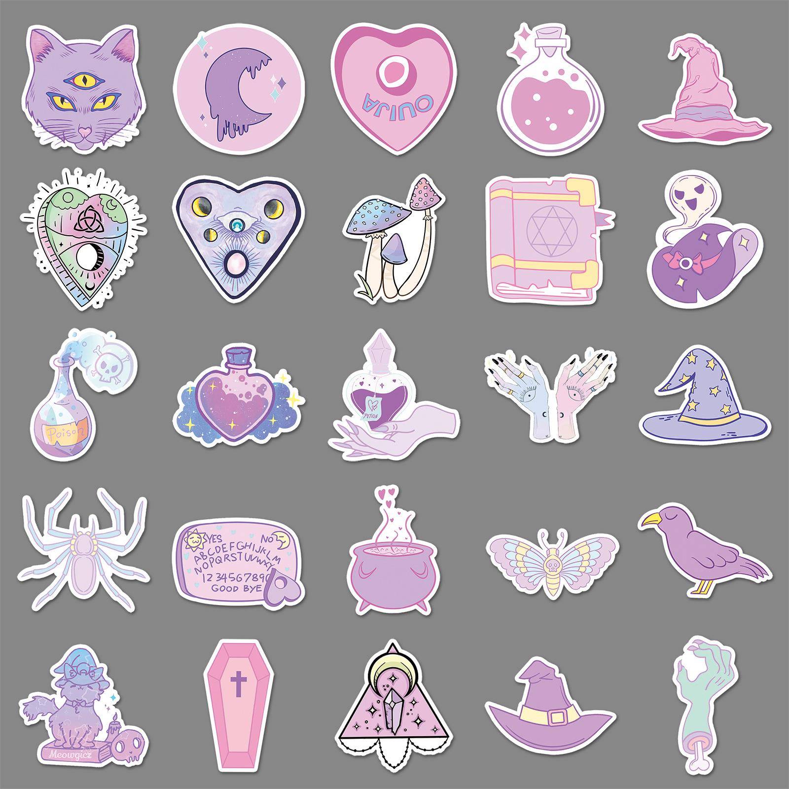 50张粉彩魔法女巫涂鸦贴纸个性跨境卡通装饰水杯手机壳防水贴纸