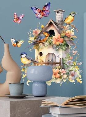 2025新款CH82132 树屋鸟墙贴防水防油贴纸可移除墙贴可跨境
