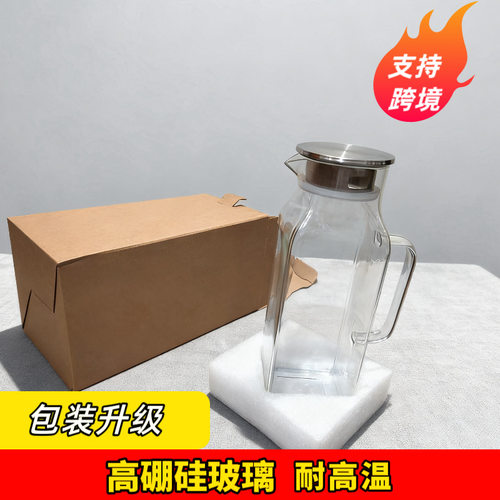 跨境四方玻璃凉水壶茶壶包装升级家用大容量冷水壶高硼硅耐高温
