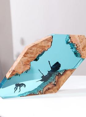 家居装饰树林小仙鹿桌面艺术摆件沉船章鱼圣诞节礼品实木树脂夜灯