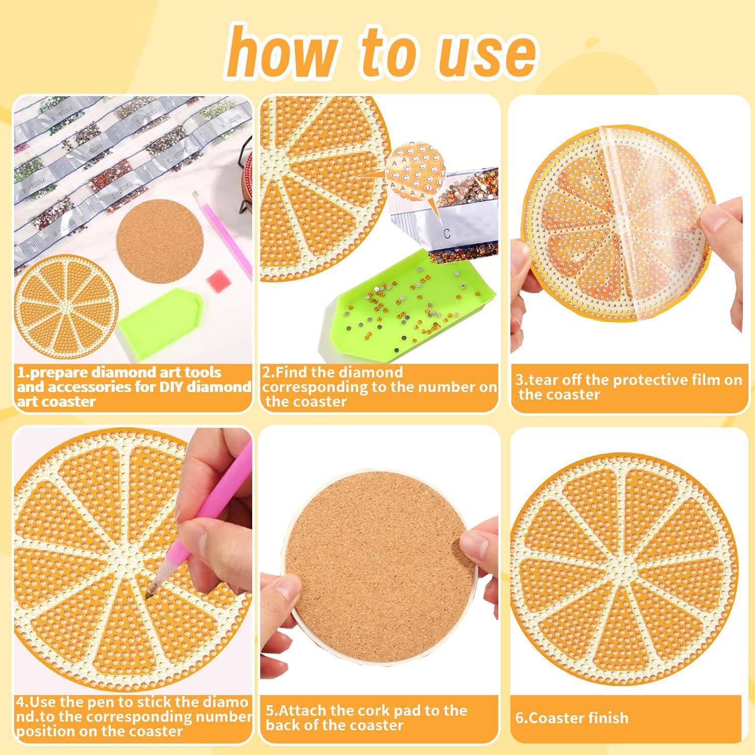 12件套水果钻石画杯垫圆形 满钻亚克力咖啡杯隔热垫家居装饰品