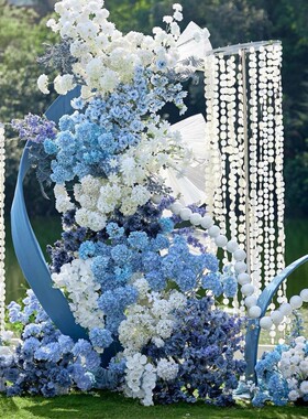蓝色瀑布花仿真花用品假花道具布置路引花排装饰雾霾蓝仿真花束