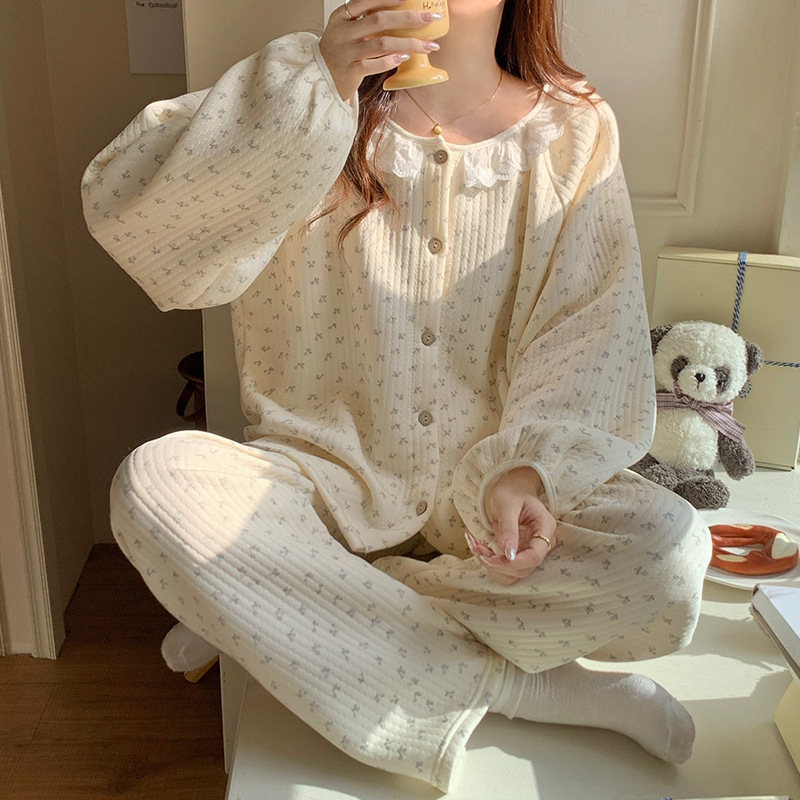 睡衣冬季男女珊瑚绒加厚加绒长袖可爱宽松家居服翻领德绒套装B